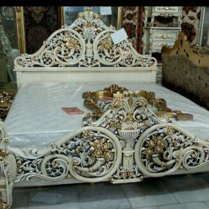 سرویس خواب دو نفره چوبی استخوانی طلایی