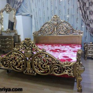 سرویس خواب دو نفره با آیینه کنسول و میز عسلی و کشو